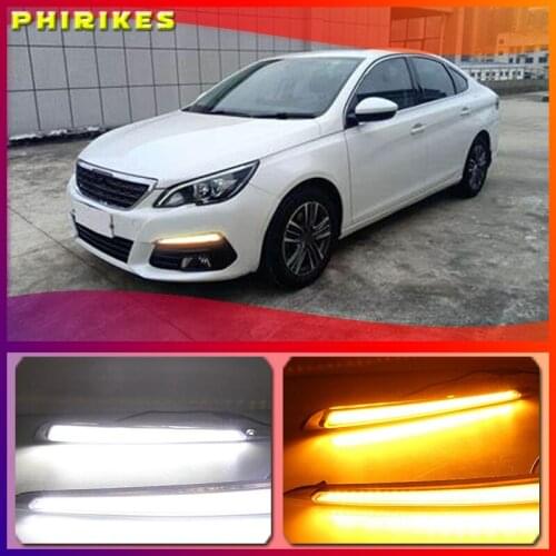 2pcs For Peugeot 308 2016 2017 LED DRL Daytime Running Lights Daylight yellow turn signa fog lamp car-Styling light