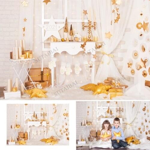 Photography Backdrop Window Golden Star Gloves White Brick Wall Child Birthday Party Background Photocall Photo Studio
