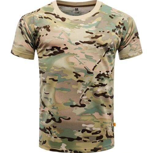 Men Tactical Summer Military Camouflage T-shirt Quick Dry Short Sleeve Camo O Neck T shirt Army Combat Clothing