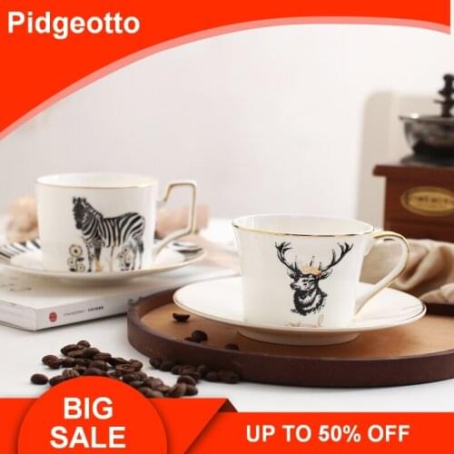 Nordic style zebra elk bone china coffee cup and saucer sets English high quality phnom penh black tea cup gift free shipping