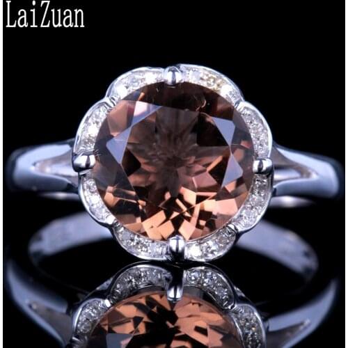 Laizuan Solid 10k White Gold Flawless 2.9ct Genuine Natural Smokey Quartz Diamonds Ring Women Gemstone Engagement Fine Jewelry