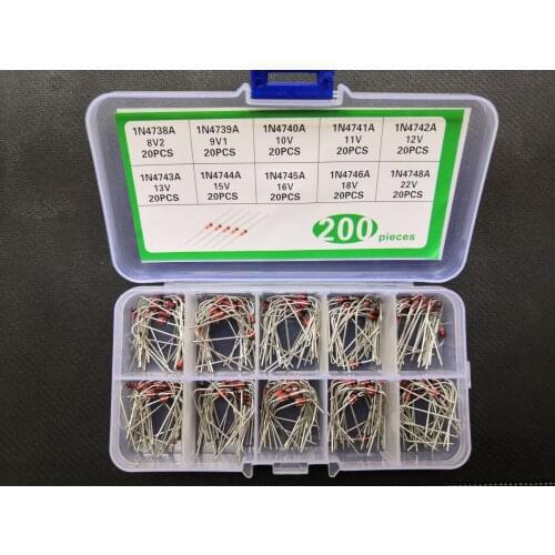 10 Values Zener Diode kit 1n4738~1n4748 1W 1n/4739a/4740a/4741a/4742a/4743a/4744a/4745a/4746a 8.2/9.1/10/11/12/13/15/16/18/22/v