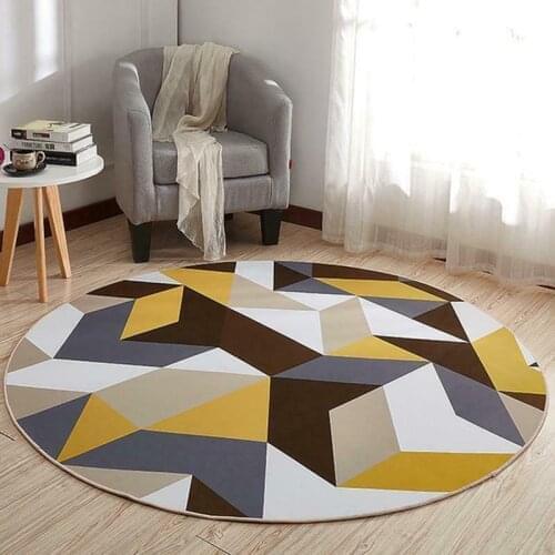 Retro Style Round Geometry Carpet Minimalist Living Room Bathroom Sofa Soft Floor Mat Boho Non-slip Rugs Doormat