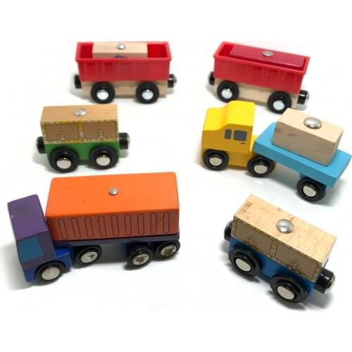 Magnetic Cargo Transporter Toy Wooden Rail Car Set Wooden Blocks Rail Car Toys Childrens Toy Gifts Applicable to BRIO Track