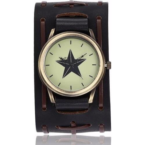 Hot Fashion Men Vintage Genuine Leather Punk Style Star Watch Casual Luxury Male Quartz Watch Relogio Masculino Dropshipping