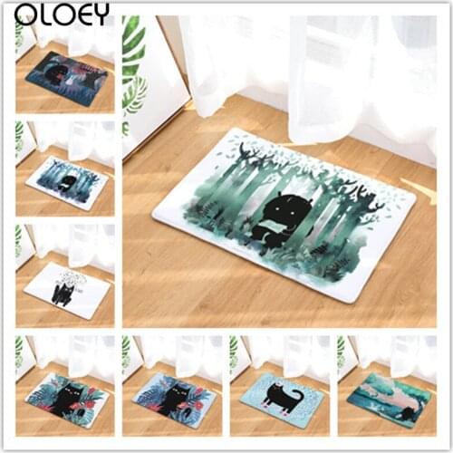 Cat Printing Floor Mat Door Mat 40x60cm Velvet Bathroom Non-slip Rug Kitchen Living Room Floor Mat Home Bedroom Decoration Mat