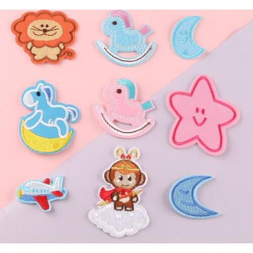 Moon stars Trojan Horse DIY Patches Embroidery Applique Clothes Ironing Sewing Supplies Decorative Badges Lion