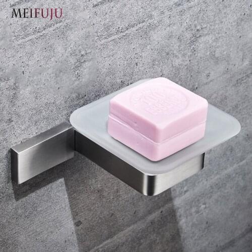 MEIFUJU Wall Soap Dish Holder Shower Square Soap Dish Stainless Steel Brushed Nickel Soap Holder with Glass Dishes Soap Holder
