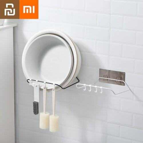 Xiaomi Wall mounted Bathroom Storage Rack Basin Storage Rack Free Punch Rack with Hook Towel Brush Hanging Shelf Household Tools