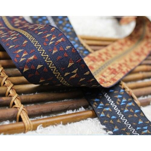 New Listing Of Triangular Waves Pattern 42MMx10YARD National wind embroidered Polyester Woven Jacquard Ribbon DIY Accessories