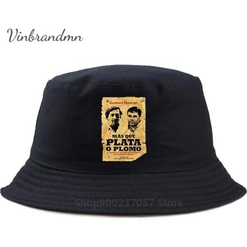 New Vintage Old Poster design Gustavo Duncan Mas Que Plata O Plomo Fisherman Hat Retro Pablo Silver or Lead Escobar Bucket Cap