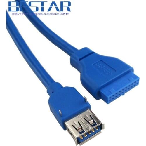 Single Port USB 3.0 Female PCB Mount Panel Type to Motherboard 20Pin Cable 60cm 2ft