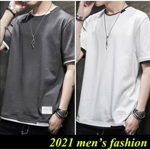 Plus Size Short Sleeve Solid Loose T Shirt Men 2021 Summer Casual O Neck Tees Fashion Streetwear Male Clothing Pllovers Tops