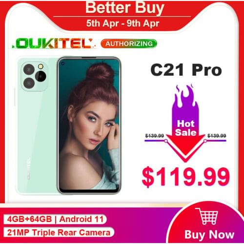 OUKITEL C21 Pro 6.39'' MT6762D Octa Core 4GB+64GB Smartphone 21MP Triple Rear Camera 4G Android 11 4000mAh Mobile Phone