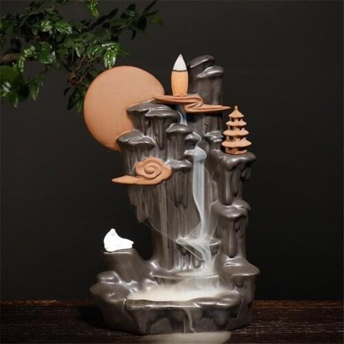 High Mountain Moon Backflow Incense Burner Waterfall Incense Holder Home Office Decor Ornaments Zen Aromatherapy Censer