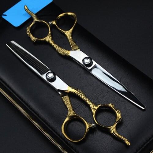 Professional Japan 440c 6 inch gold Sheepshead hair scissors haircut scissor thinning barber cutting shears hairdresser scissors