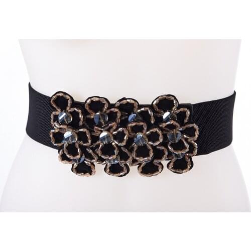 Fashion Women Belt Luxury Rhinestone Design Stretch Waist Dress Belts Skinny Elastic Straps Ceinture Cinturones Mujer DP83