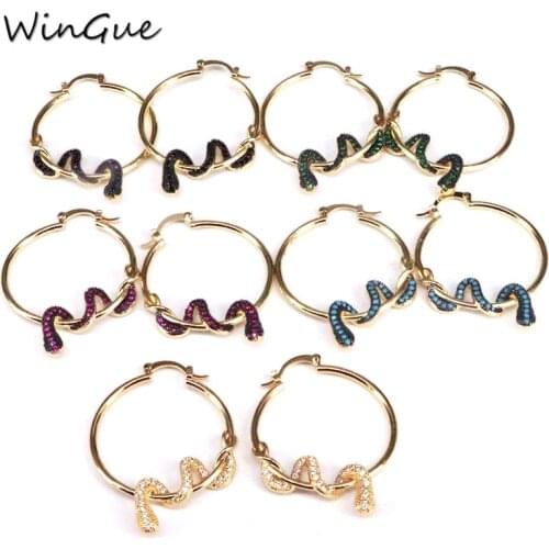 New Colorful Snake Cubic Zirconia Hoop Earrings Brincos for Women Gold Color CZ Animal Copper Earrings Gift Party Jewelry