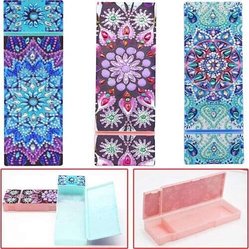 Mandala Special Shaped Diamond Painting Pencil Case 2 Grids Stationery Storage Box Jewelry Box 3D Diamond Embroidery Kids Gift