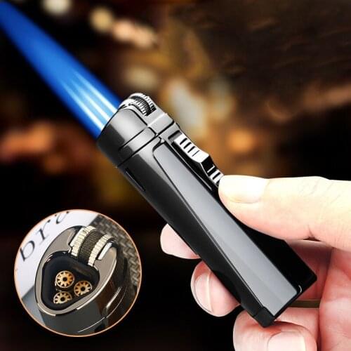 Grinding Wheel Metal Three Flame Windproof Gas Small Spray Gun Cigar Butane Gadgets for Men Smoking Accessories Lighter