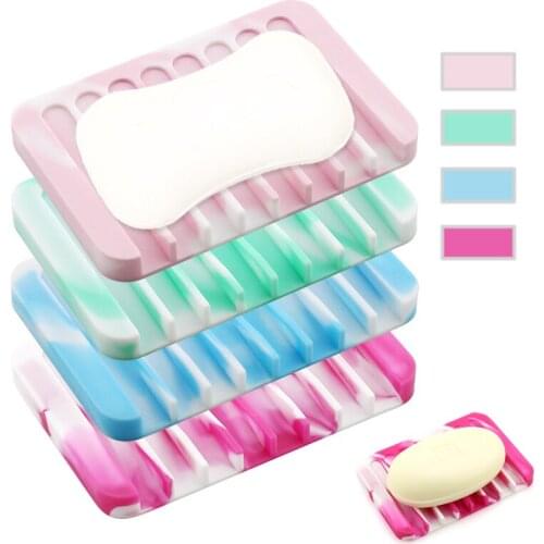 Bathroom Silicone Flexible Soap Dishes Storage Holder Soapbox Plate Tray Drain Creative Bath Tools Candy Color Soap Dish