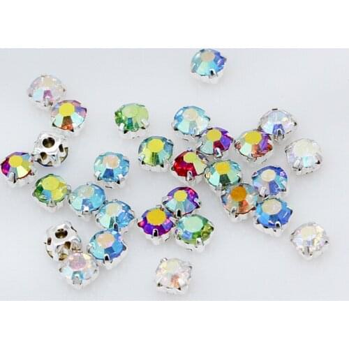 Top quality 3-6mm color AB Glass Crystal Sew on claw rhinestone montees silver base diy Clothing accessories jewelry making bead