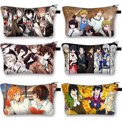 Japanese Anime Wenhao Wild Dog Print Cosmetic Bag Girl Portable Lipstick Cartoon Lady Makeup Travel Bags Gift