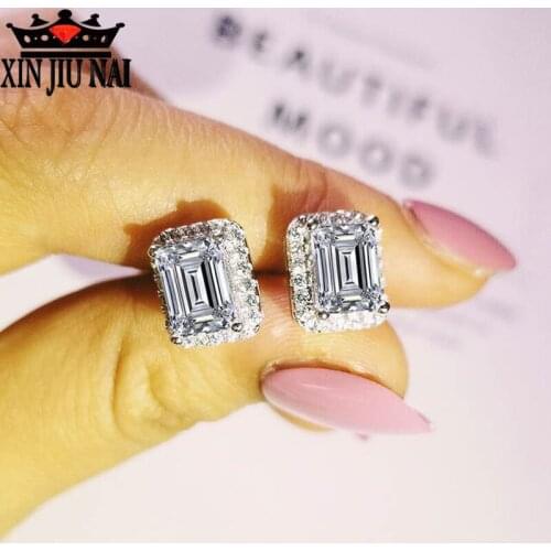 New Fashion Silver Color Rectangle Copper Earring Stud For Women Valentines Day present Simple personality