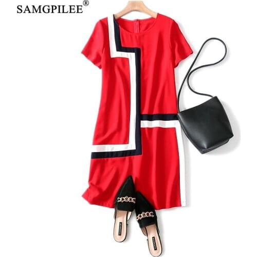 Summer Dress Women 2021 A-line Geometric Short Sleeve Casual Dress Knee-length Empire O-neck Dresses For Women Vadim 3XL