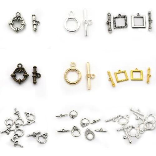 10Sets/lot 6 Styles Vintage Carved Flower Fastener Retro OT Toggle Clasps For Jewelry Making Bracelet Chain Diy Accessories