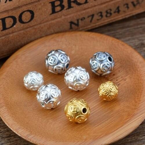 100% 3D 999 Silver The-Ancient-Chinese-Coin Symbol Beads Pure Silver Good Luck Jewelry Accessories Beads DIY Bracelet Beads
