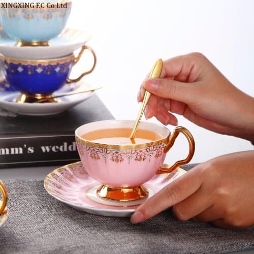 200ml Ceramic Tea Set European Luxury Phnom Penh Coffee Cup and Saucer Set with Spoon Romantic Home Afternoon Tea Drinking Cup