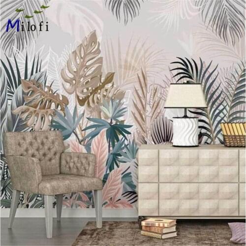 Milofi custom 3D wallpaper mural hand-painted plants Nordic rainforest leaves indoor background wallpaper home decoration