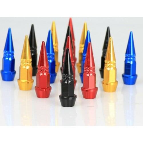 4Pcs Universal Aluminum Car Styling Tunning Car Tire Valve Stem Cap Spike Shaped Metal Dust Covers Lid for Bicycle Motorcycle
