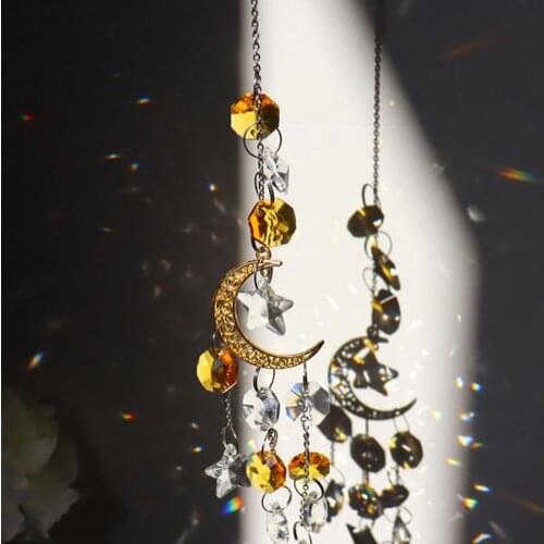 50% Dropshipping!Pendant home decoration artificial crystal new star and moon wind chime living room sun catcher