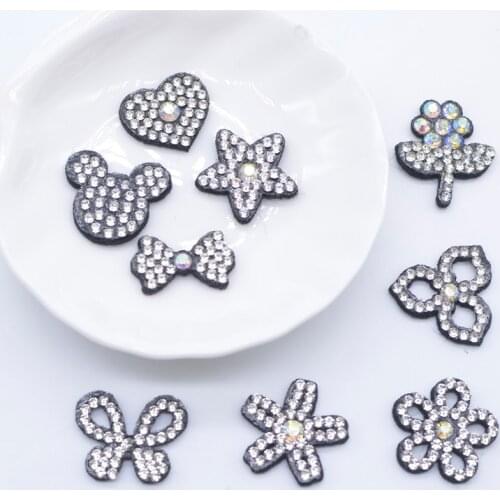 60Pcs Mouse Head Star Heart Flower Bow Butterfly Sunflower Rhinestone Applique for DIY Clothes Shoes Hat Headwear Decor Patches