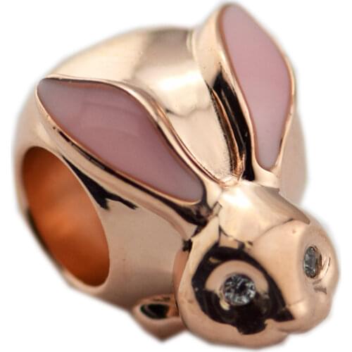 Authentic 925 Sterling Silver Charms Rose Color Cute Bunny Beads for Jewelry Making Fits Original Charm Bracelets kralen