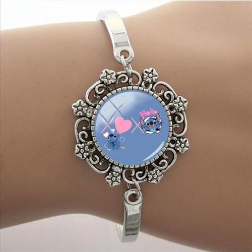 Disney Friendship Bracelet Lilo And Stitch Glass Jewelry Fashion Cabochon Dome Bracelet Interstellar Baby Cartoon Bracelet