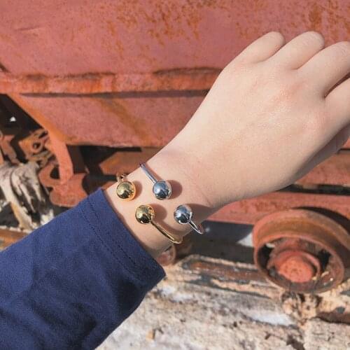 Amaiyllis 18K Gold Simple Metal Ball Open Bracelet Bracelet Elegant Retro Bangles Statement For Women Summer Jewelry Gift