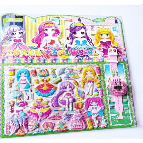 Childrens Watch Stickers Girls Dress Up Princess Change Stickers Set Reward Stickers