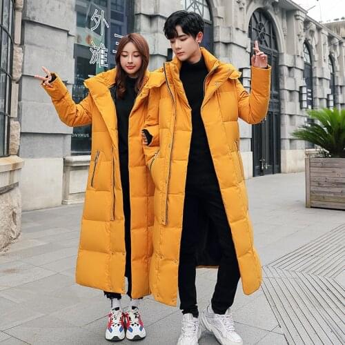 Mens Women Lovers Long White Duck Down Jackets New Winter Over The Knee Thicken Warm Detachable Hat Males Jackets Canada Coat