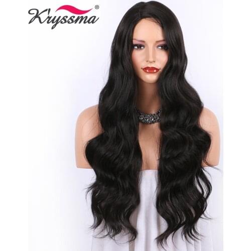 Kryssma Long Wavy Synthetic Wigs For Black Dark Brown Wigs Women Ombre Burgundy Cosplay Wigs Natural Color Wig Heat Fiber Hair