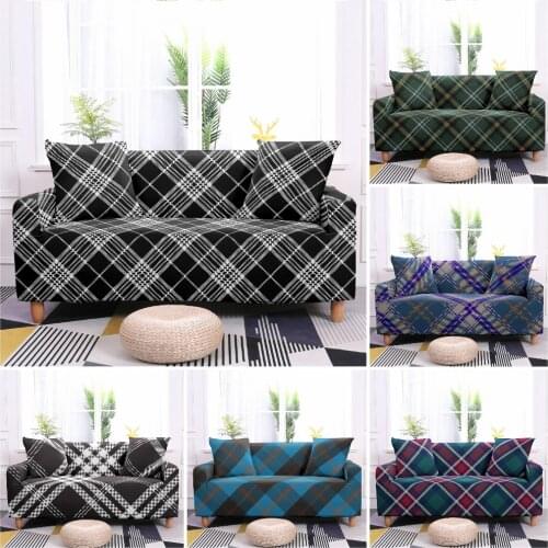 Geometric Plaid Elastic Sofa Covers for Living Room Stretch Sofa Slipcover Sectional Couch Cover L Shape Sofa Need Buy 2pcs
