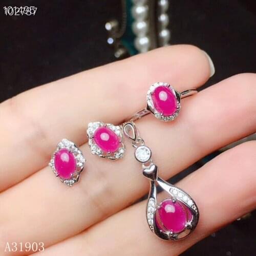 KJJEAXCMY boutique jewelry 925 sterling silver inlaid natural ruby female necklace chain pendant ring earrings set support detec