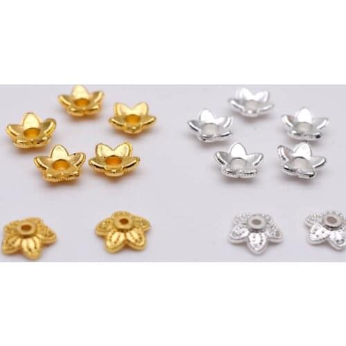 6mm 50pcs End Caps Pattern Bead Caps Gold and Silver Plated Small Flower Spacer Beads For Jewelry Making DIY Handmade Charms