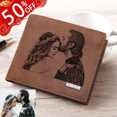 Engraved Photo Wallet Coin Purse Small Short Card Holder Male Wallets Pocket Gifts For Him Husband Boyfriend Billetera Hombre