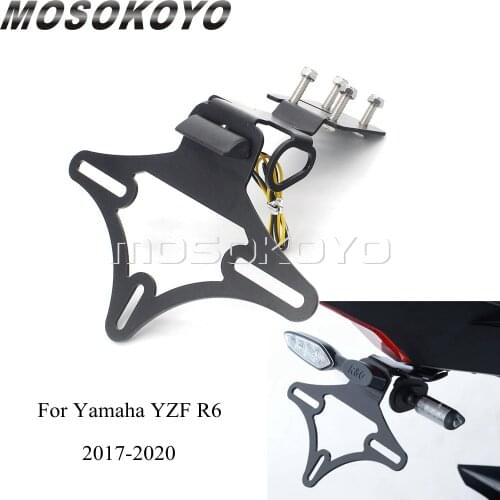 For Yamaha YZF R6 YZFR6 Tail Tidy Fender Eliminator License Plate Bracket CNC Number Plate Holder w/ LED Light Kit 2017-19 2020