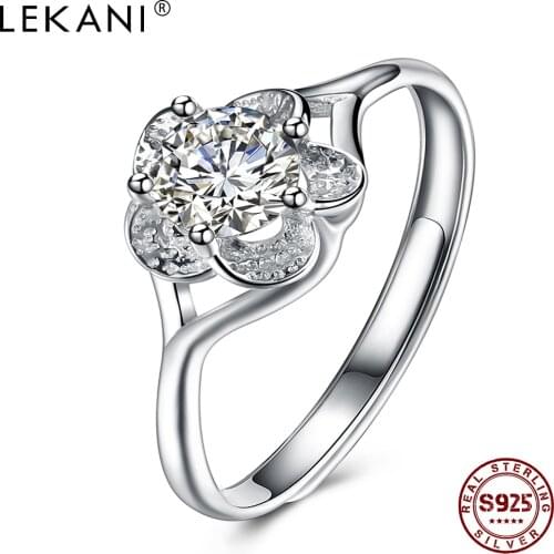 LEKANI Romantic Adjustable 925 Sterling Silver Rings Geometric Opening Cubic Zirconia Ring For Women Wedding Fine Jewelry Best