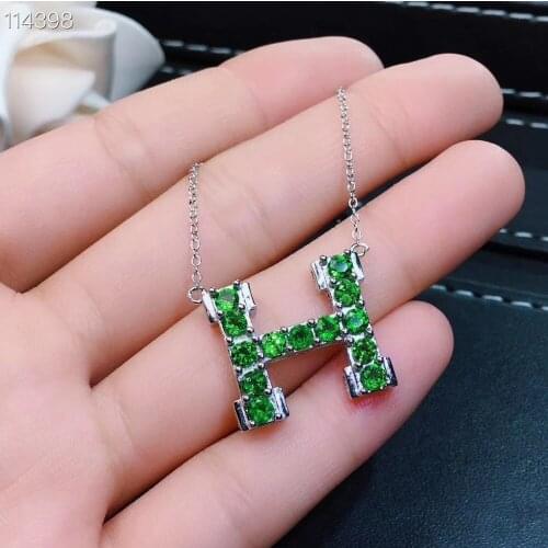 Elegant Letter H ladder natural green diopside necklace natural gemstone pendant necklace S925 silver women party gift jewelery