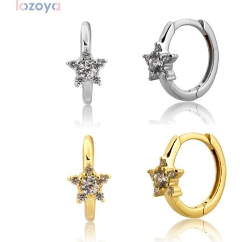 LOZOYA 925 Sterling Silver Plain Star Punk Jewels Huggies Middle Hoops Earring Fashion Jewelry For 2021 Rock Party